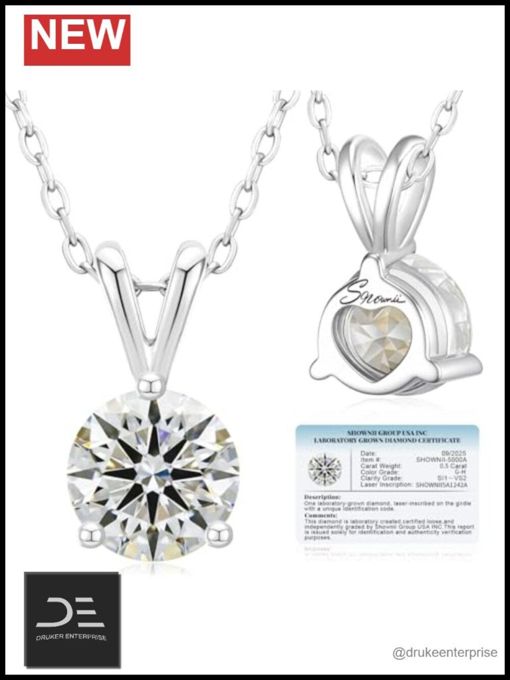 Lab Grown Diamond Solitaire Pendant Necklace 14K White Gold Plated Silver